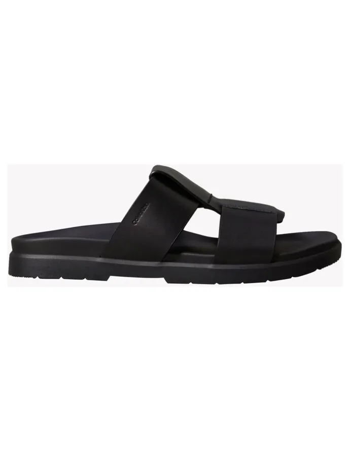 Calvin Klein Double T Leather Sandal in Black