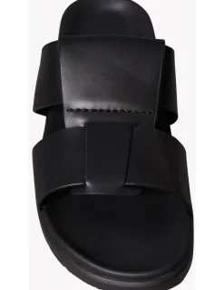 Calvin Klein Double T Leather Sandal in Black