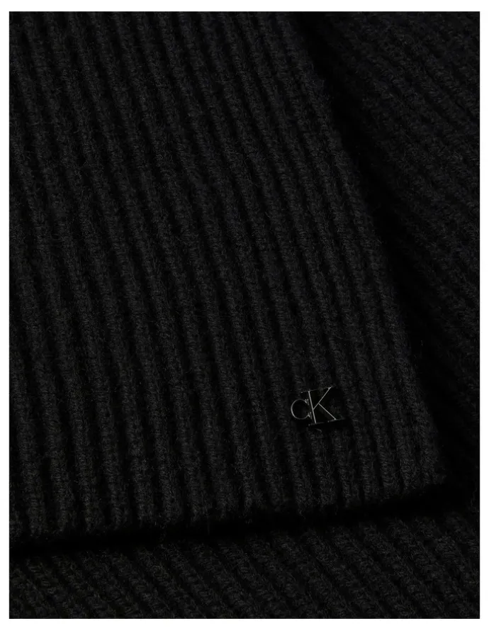 Calvin Klein Hw Wool Blend Knit Scarf in Black