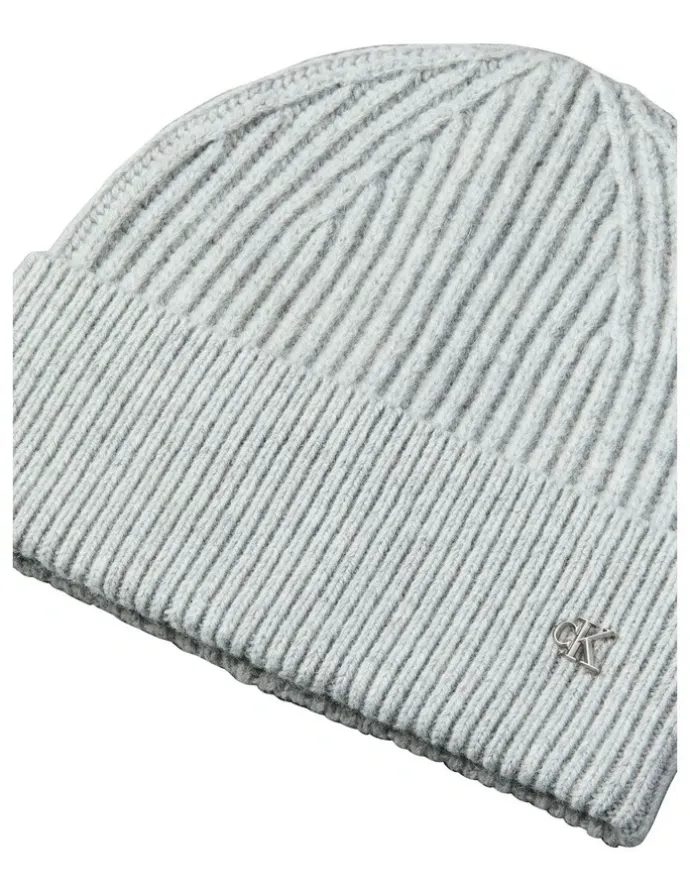 Calvin Klein Hw Wool Blend Beanie Hat in Light Grey Heather
