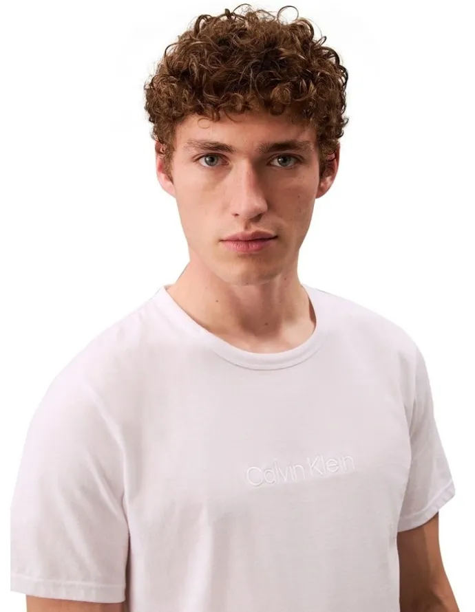 Calvin Klein Logo Embroidered Sleep Tee in White