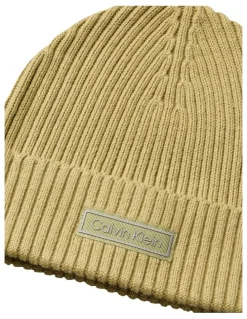 Calvin Klein Patch Chunky Rib Cotton Beanie in Hat Cedar