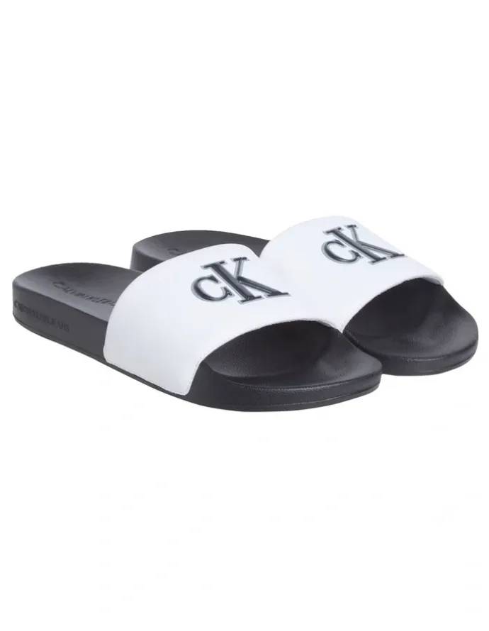 Calvin Klein Slide Jelly Mono Pu Sandal in Bright White/Black