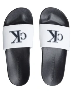 Calvin Klein Slide Jelly Mono Pu Sandal in Bright White/Black