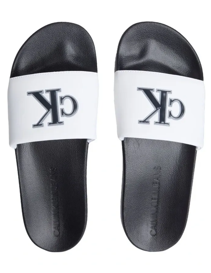 Calvin Klein Slide Jelly Mono Pu Sandal in Bright White/Black