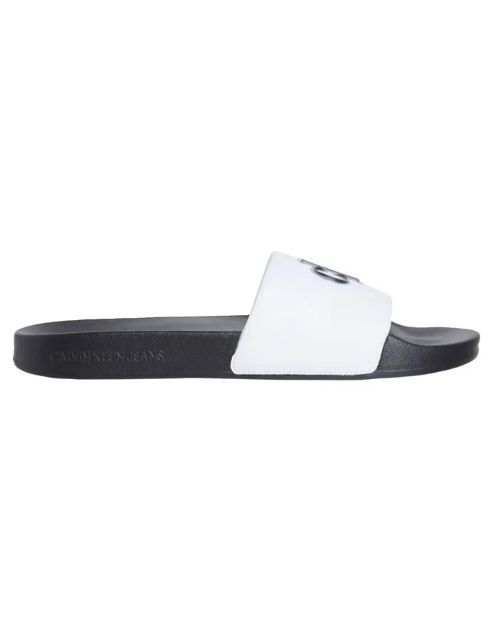 Calvin Klein Slide Jelly Mono Pu Sandal in Bright White/Black