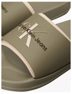 Calvin Klein Slide Rubber Neoprn Sandal in Mermaid/Eggshell