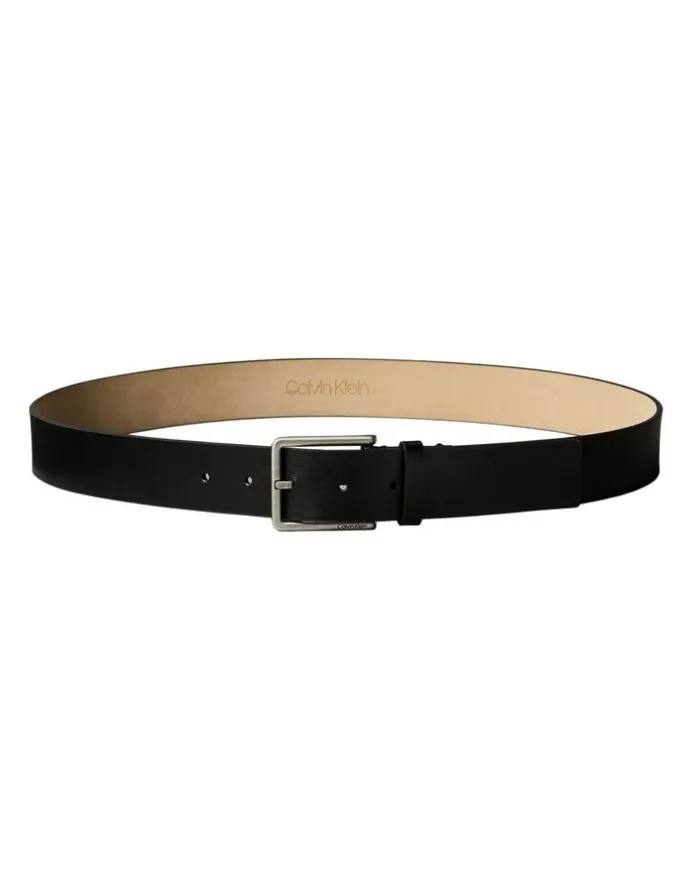 Calvin Klein Warmth Buckle Smooth Belt 35mm in Black/Antique Silver