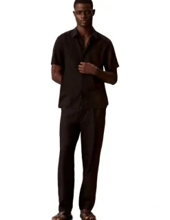 Calvin Klein Classic Linen Short Sleeve Shirt in Black