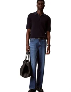 Calvin Klein Cotton Waffle Short Sleeve Polo Shirt in Dark Sapphire