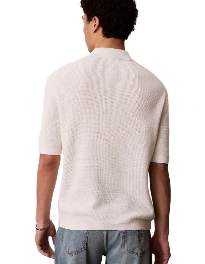 Calvin Klein Cotton Waffle Short Sleeve Polo Shirt in Cream