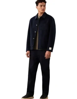 Calvin Klein Double Face Wool Blend Chore Jacket in Dark Sapphire