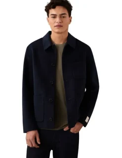 Calvin Klein Double Face Wool Blend Chore Jacket in Dark Sapphire