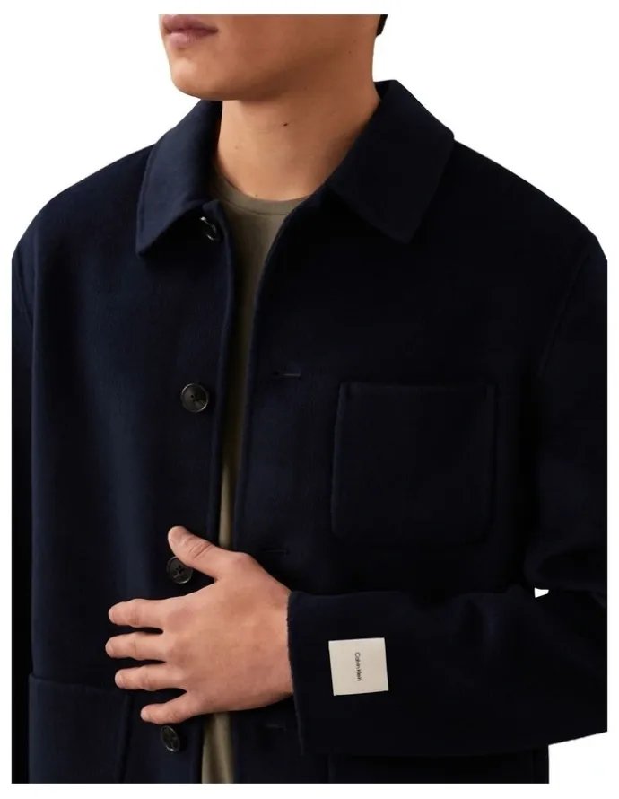 Calvin Klein Double Face Wool Blend Chore Jacket in Dark Sapphire