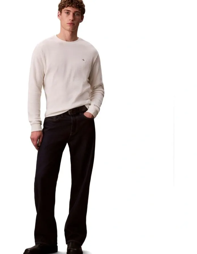 Calvin Klein Jeans Long sleeves Waffle Badge Crew Neck Tee in White