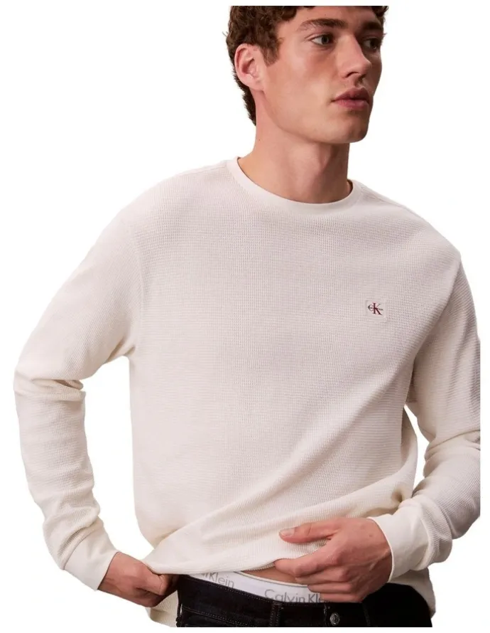 Calvin Klein Jeans Long sleeves Waffle Badge Crew Neck Tee in White