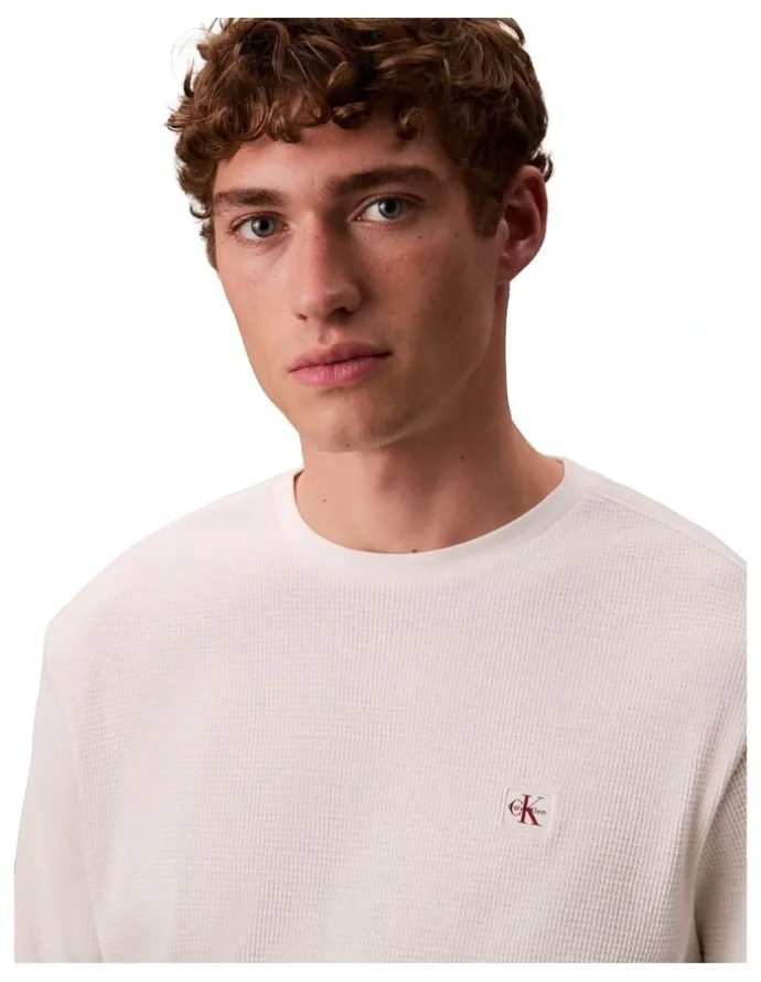 Calvin Klein Jeans Long sleeves Waffle Badge Crew Neck Tee in White