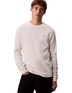 Calvin Klein Jeans Long sleeves Waffle Badge Crew Neck Tee in White