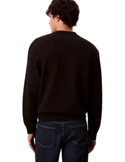 Calvin Klein Jeans Long Sleeves 350 Terry Monogram Crew Neck Sweatshirt in Black