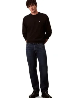 Calvin Klein Jeans Long Sleeves 350 Terry Monogram Crew Neck Sweatshirt in Black