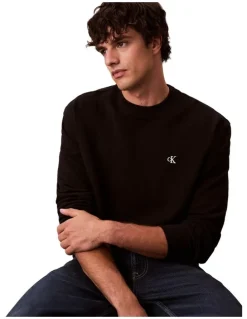 Calvin Klein Jeans Long Sleeves 350 Terry Monogram Crew Neck Sweatshirt in Black