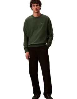 Calvin Klein Jeans Premium Terry Monogram Crew Neck Sweatshirt in Green
