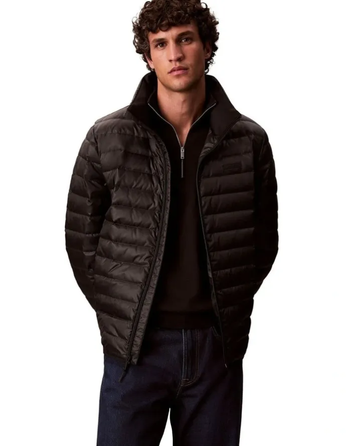 Calvin Klein Light Weight Nylon Channeled Puffer Jacket in Black