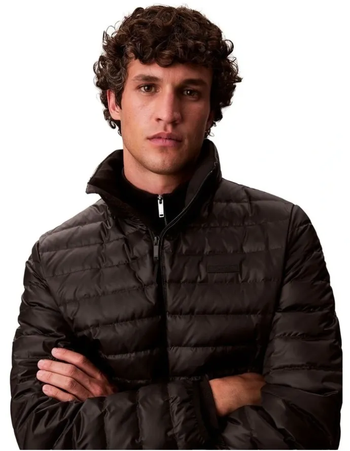 Calvin Klein Light Weight Nylon Channeled Puffer Jacket in Black