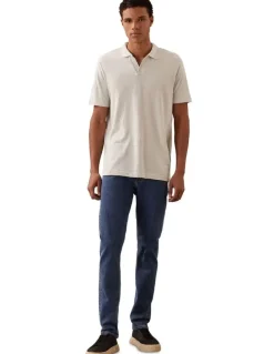 Calvin Klein Linen Cotton Cuban Collar Polo Shirt in Smoke