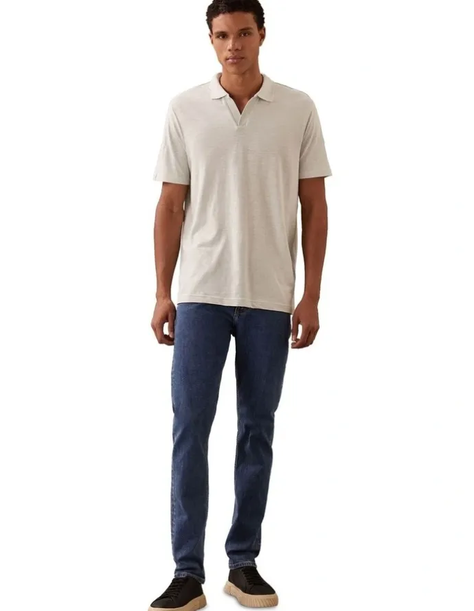 Calvin Klein Linen Cotton Cuban Collar Polo Shirt in Smoke