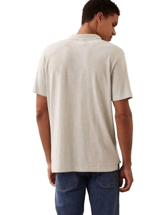 Calvin Klein Linen Cotton Cuban Collar Polo Shirt in Smoke