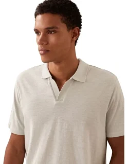 Calvin Klein Linen Cotton Cuban Collar Polo Shirt in Smoke