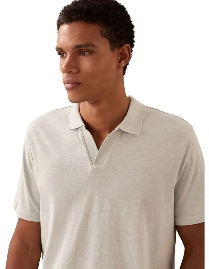 Calvin Klein Linen Cotton Cuban Collar Polo Shirt in Smoke