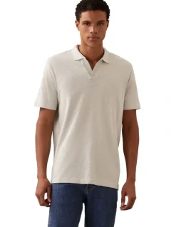 Calvin Klein Linen Cotton Cuban Collar Polo Shirt in Smoke