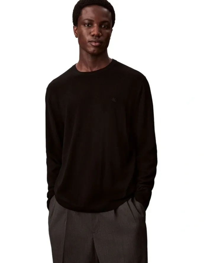 Calvin Klein Merino Crew Neck Sweater in Black