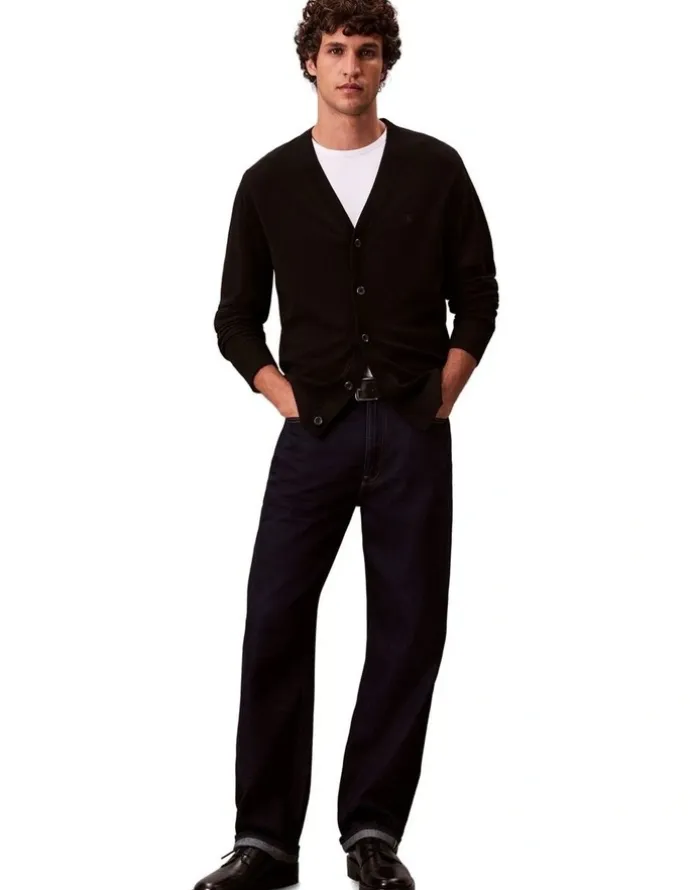 Calvin Klein Merino Wool Cardigan Jumper in Black