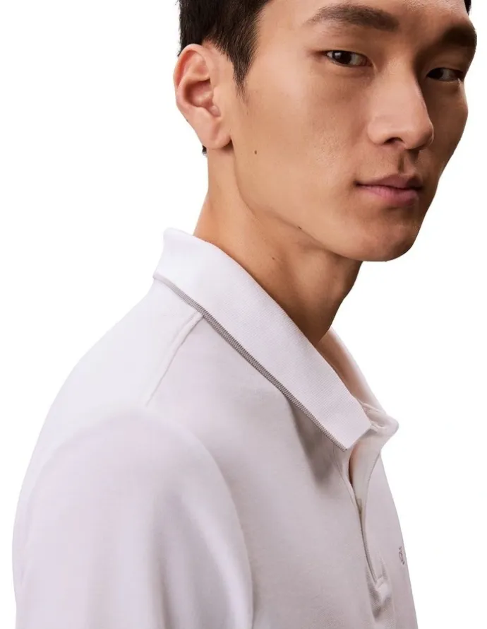 Calvin Klein Refined Pique Tipped Polo Shirt in Bright White