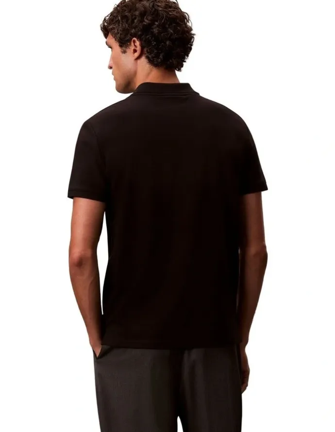 Calvin Klein Short Sleeve Slim Refined Pique Polo Shirt in Black