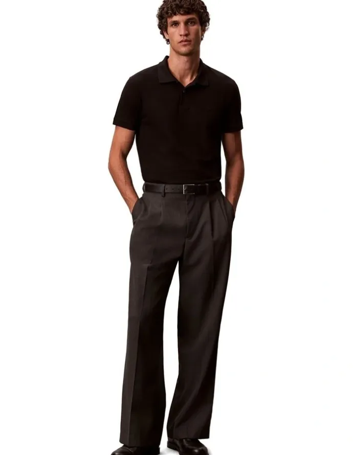 Calvin Klein Short Sleeve Slim Refined Pique Polo Shirt in Black