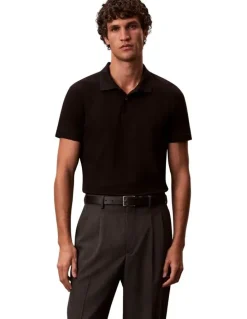 Calvin Klein Short Sleeve Slim Refined Pique Polo Shirt in Black