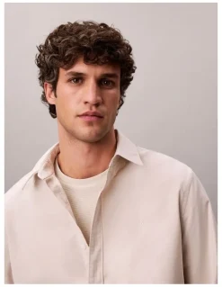 Calvin Klein Solid Oxford Long Sleeve Shirt White Pepper