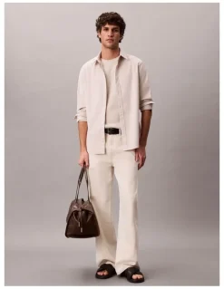 Calvin Klein Solid Oxford Long Sleeve Shirt White Pepper