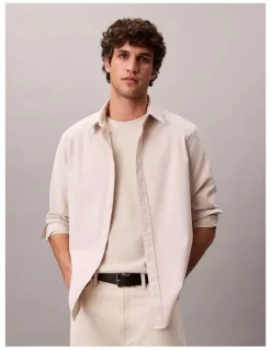 Calvin Klein Solid Oxford Long Sleeve Shirt White Pepper