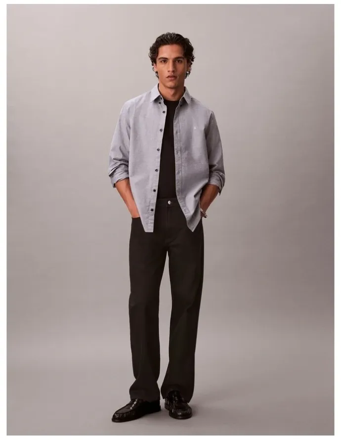 Calvin Klein Solid Oxford Long Sleeve Shirt Dark Sapphire