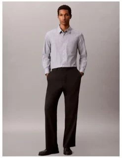 Calvin Klein Striped Washed Poplin Long Sleeve Shirt in Blue Nomad