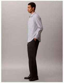 Calvin Klein Striped Washed Poplin Long Sleeve Shirt in Blue Nomad
