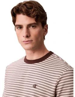 Calvin Klein Stripe Ottoman Tee in Rich Brown