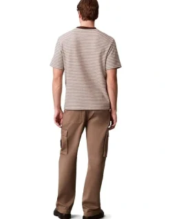 Calvin Klein Stripe Ottoman Tee in Rich Brown