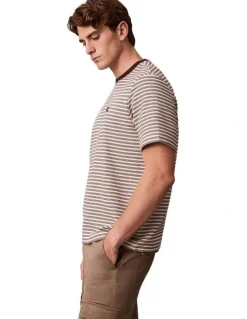 Calvin Klein Stripe Ottoman Tee in Rich Brown