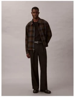 Calvin Klein Wool Flannel Zip Jacket in Thrush Check Print